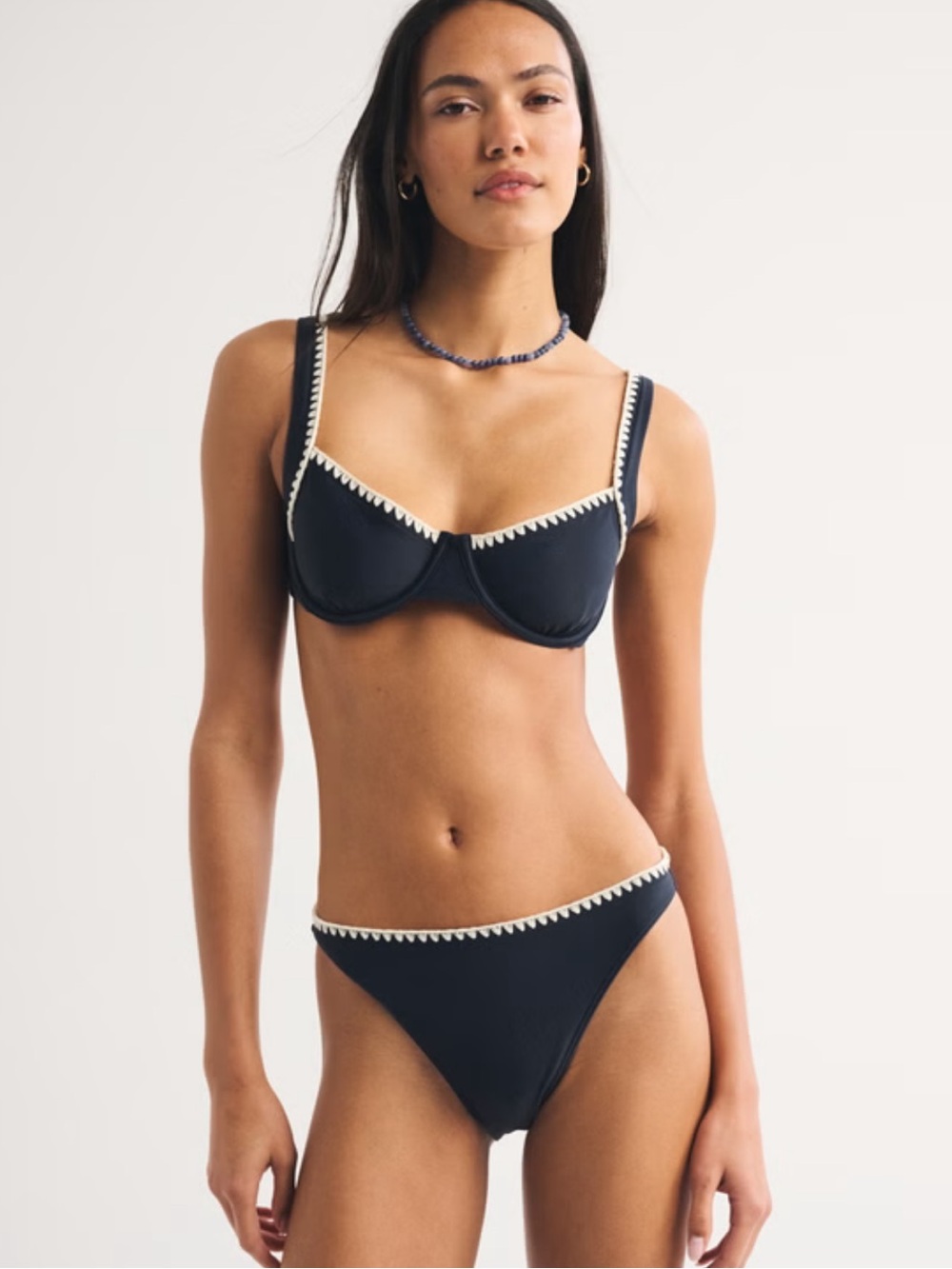 Abercrombie & Fitch Navy Bikini with Cream Trim